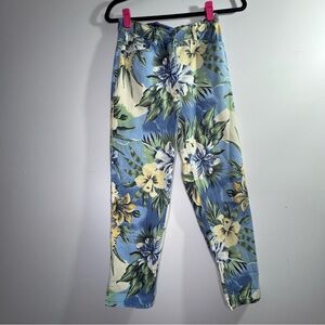 Vintage Route 66 Jeans 5/6 Blue Tropical Floral High Rise Cropped Y2K 90s